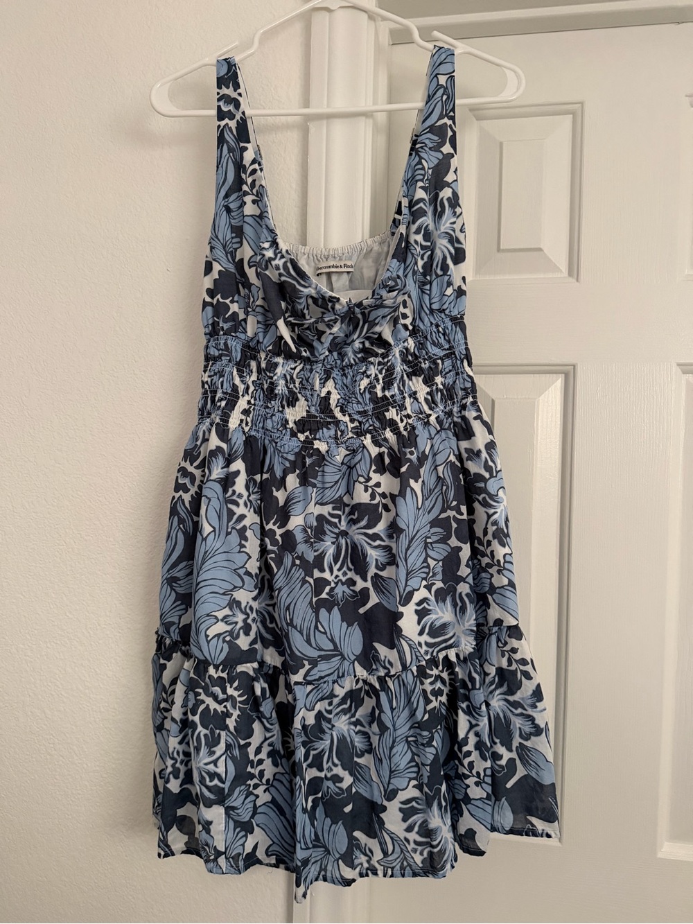 Abercrombie & Fitch Blue Floral Smocked Tie-Front Mini Dress